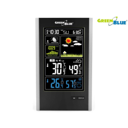 Stacja pogody bezprzewodowa GreenBlue GB520 DCF, ciśnienie, fazy księżyca, ładowarka USB, czarna