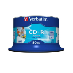 CD-R Verbatim 52x 700MB (Cake 50) WIDE PRINTABLE NON-ID