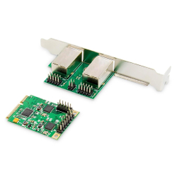 Karta sieciowa DIGITUS przewodowa mini PCI Express 2x RJ45 Gigabit 10/100/1000Mbps Low Profile-219508