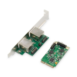 Karta sieciowa DIGITUS przewodowa mini PCI Express 2x RJ45 Gigabit 10/100/1000Mbps Low Profile-219510