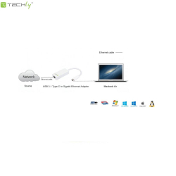 Karta sieciowa Techly USB-C 3.1 na RJ45 Gigabit, biała-224947